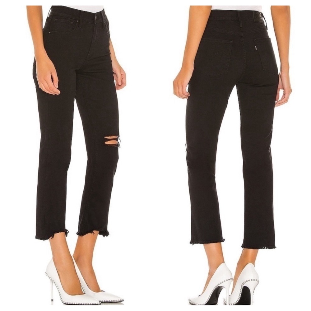Levi’s Revolve 724 High Rise Straight Crop in Black Pixel Sz. 29